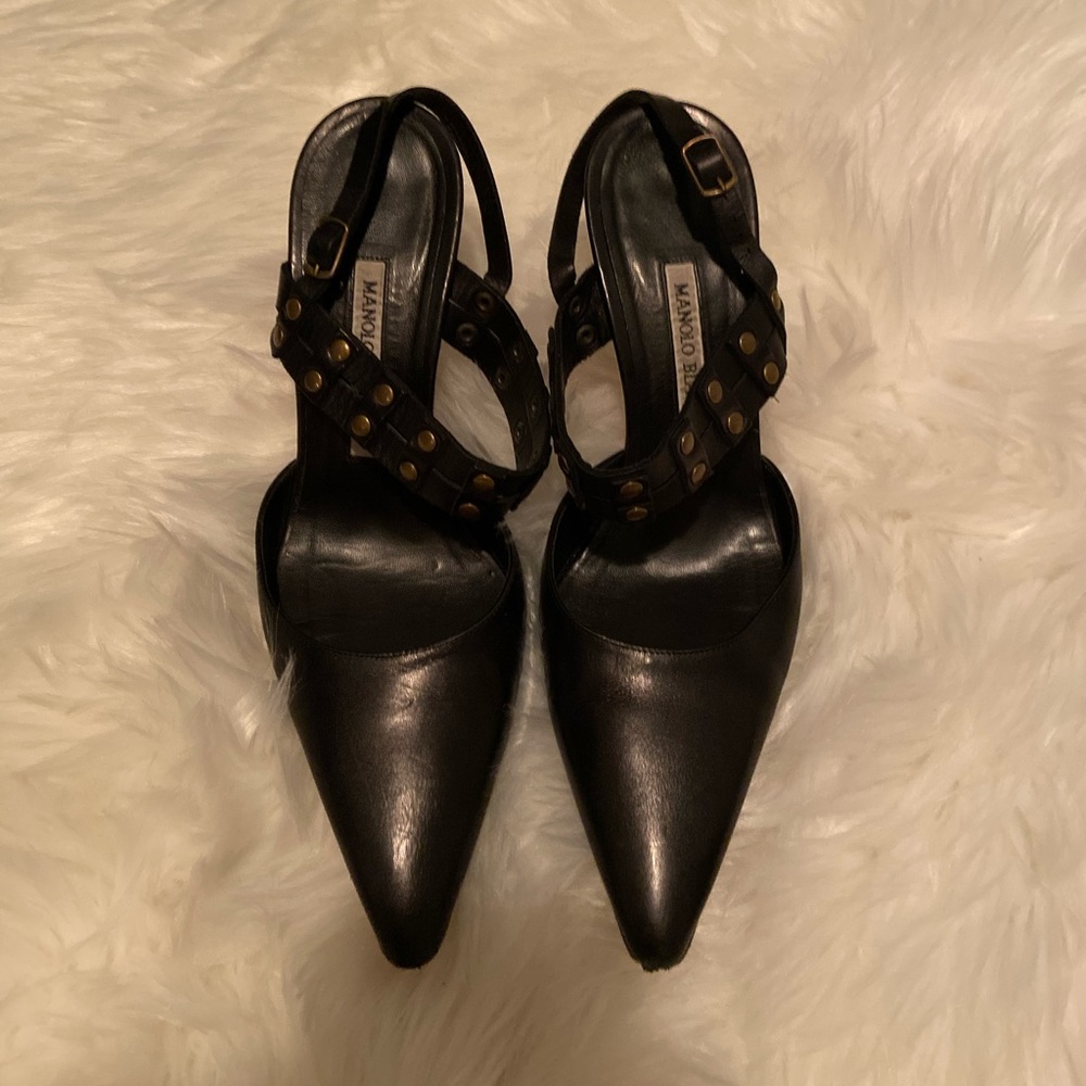 Manolo Blahnik grommet strap slingback heels
